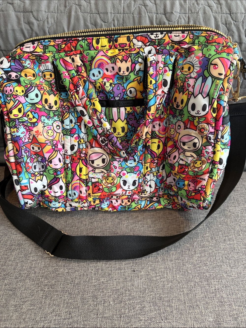 tokidoki Multicolor Character Print Crossbody Bag with Black Strap